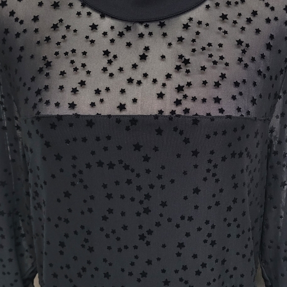 Torrid Black Sheer Mesh Flocked Star Keyhole Mock Neck Long Sleeve Midi Dress 18 - Picture 4 of 13